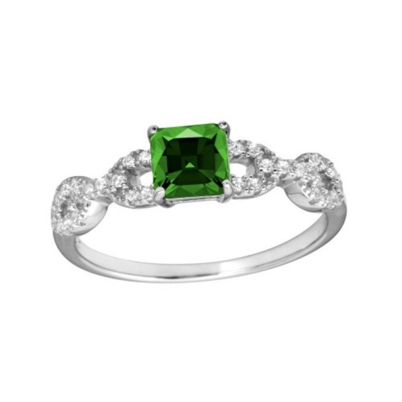 14k Gold plated Green Sapphire Princess Ring